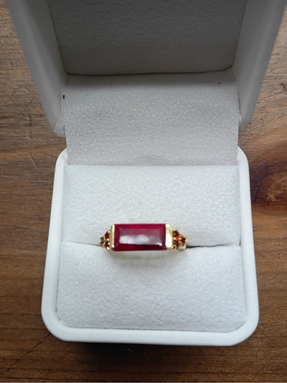.925 Gold plated Ring with Rectangular Red Stone